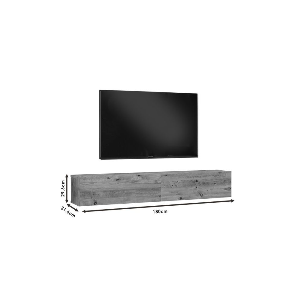 Mueble de TV de Pared moderno Antracita y Roble con 2 Cajones - 180x31.6x29.6 cm.