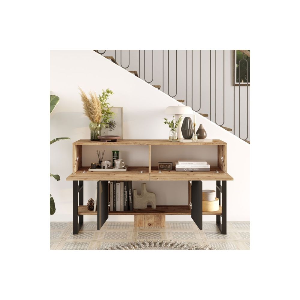 Buffet Diseño Moderno Natural-Negro con 4 Puertas