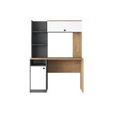 Escritorio-Librería de Melamina, Gris Oscuro-Blanco-Natural, 117x46x160 cm, Mueble Versátil para Oficina o Estudio.