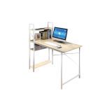 Escritorio  con Estantes - Melamina Natural y Blanco - 120x64x120 cm - Mesa de Trabajo Multifuncional para Oficina y Hogar