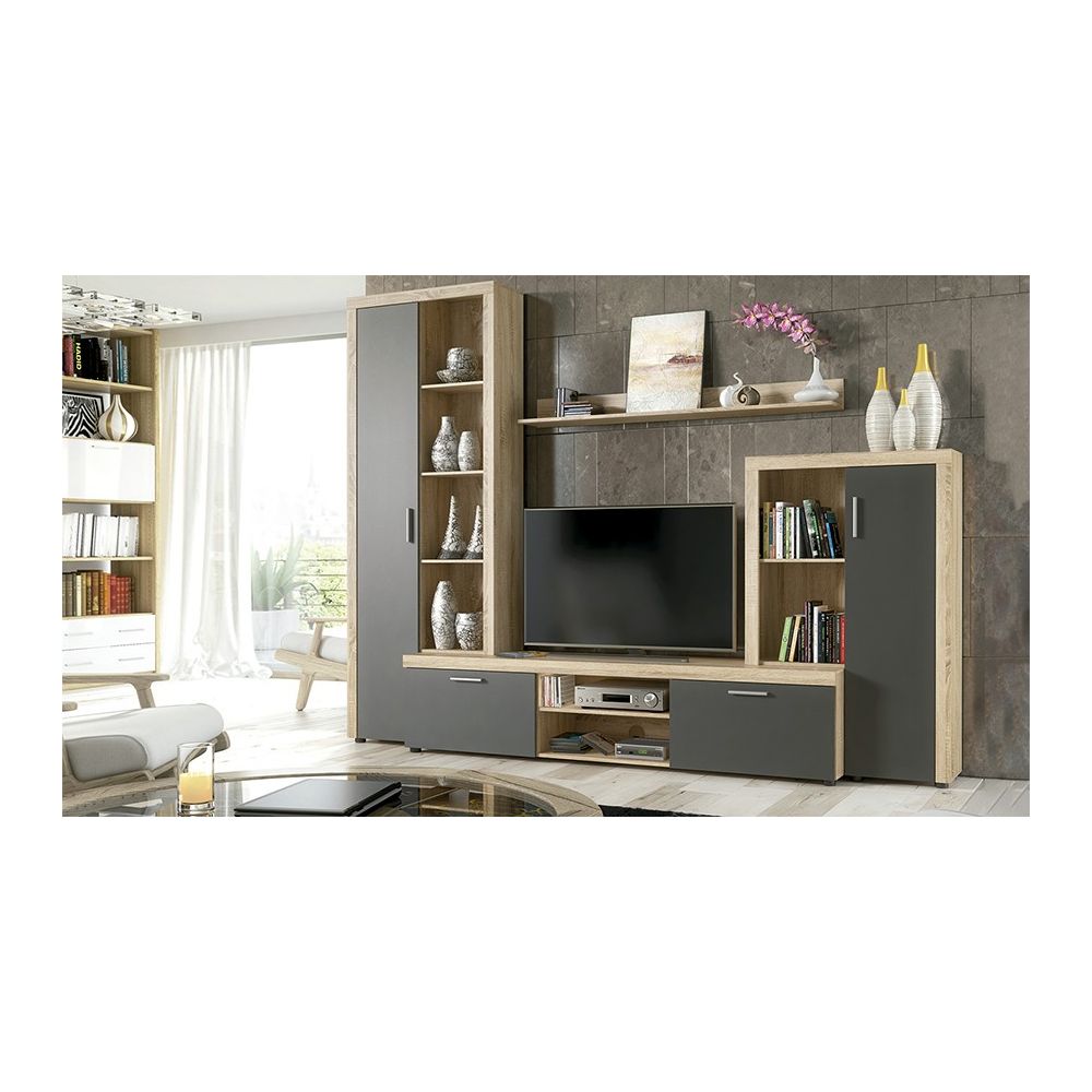 Meyvaser Mueble de salón y TV Composición de salón grande 263 Cm Cambrian- Grafito en madera de gran calidad