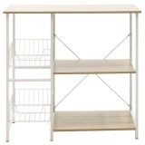 Estanteria de Cocina con 2 Cestas de Malla Metálica Blanca, 3 Estantes y Ganchos 80x34x75cm Color Madera y Blanco