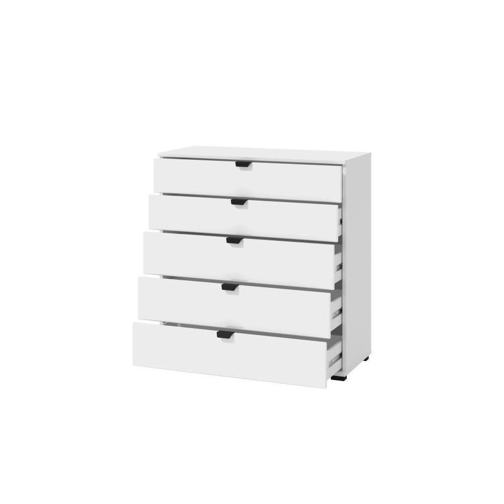 Cómoda de 5 Cajones para Dormitorio en Blanco, Gran Espacio Almacenamiento, Estilo Moderno, 90x40x95 cm