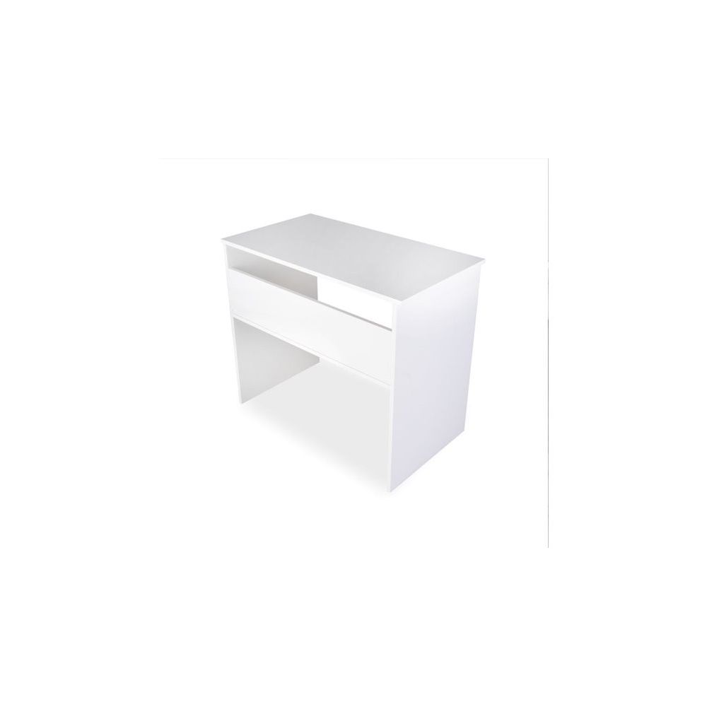 Mesa de Escritorio, Acabada en Blanco, Mesa para Pc con balda interior, Medidas: 90 cm (Ancho) x 49,5 cm (Fondo) x 77 cm (Alto)