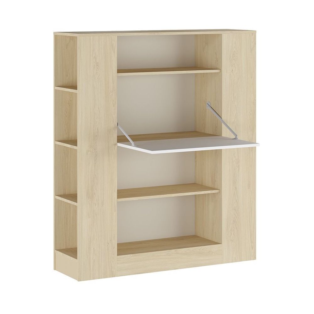 Estantería con Escritorio, Mesa de Ordenador, Acabado en Cambrian y Blanco, Medidas: 119,6 cm (Largo) x 139,6 cm (Alto) x 34,