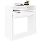 Mesa Escritorio Extensible, Consola Extensible,Color Blanco, Medidas: 90 cm (Largo) x 33-63,4 cm (Ancho) x 87,5 cm (Alto)