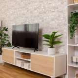 Mueble de TV de Diseño Nórdico + Modulo Alto,2 Estantes y 2 Puertas,Cambrian-Blanco, 49cm(Al) x 180cm (An) x 40cm (Fon)