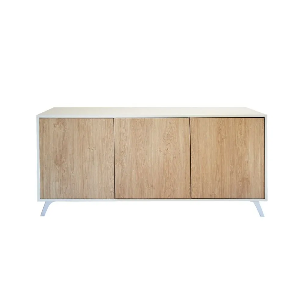 Meyvaser Aparador, Buffet, Salón Comedor 3 Puertas, Armario Auxiliar Color Blanco y Roble, Medidas: 138 cm x 70 x 39,5