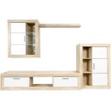 Meyvaser Mueble de salón y TV Moderno con Leds Color Cambria y Blanco Módulo de Comedor 259 Cm