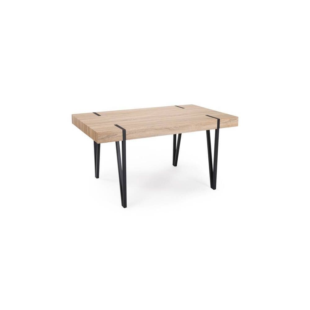 Mesa de Comedor o Cocina| MDF con Acabado Laminado Color Roble Sonoma | Patas Metálicas Negras | Medidas: 150 x 90 x 75 cm