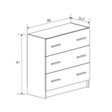 Cómoda de 3 Cajones para Dormitorio, Cajonera Dormitorio, 80x81x34,4 cm