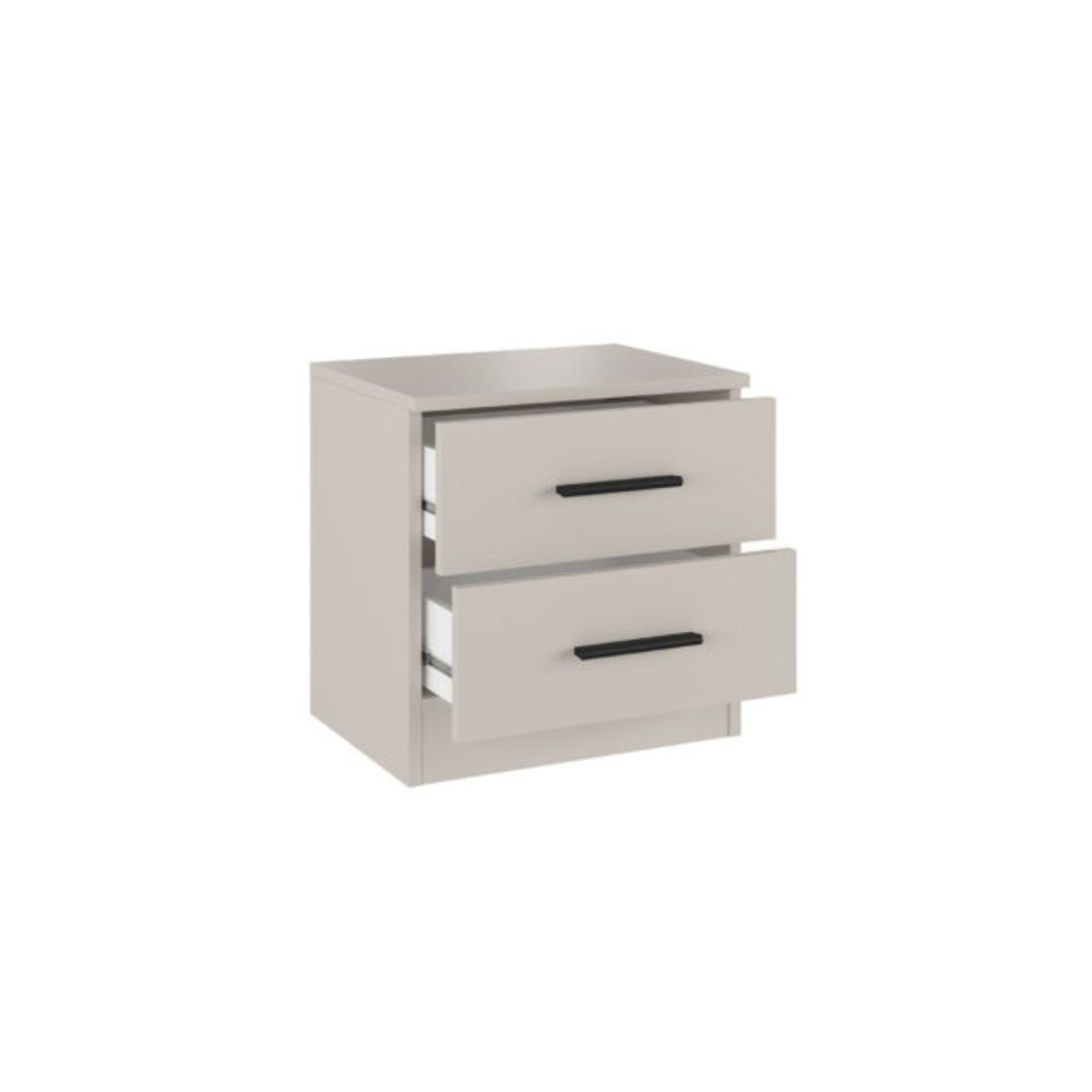 Mesita de Noche 2 cajones, Mesilla de Noche Acabado en Beige y Negro, Medidas: 39,6 cm (Largo) x 33,5 cm (Fondo) x 43 cm (Alto)