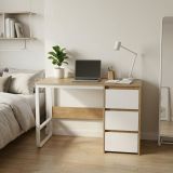 Escritorio Oficina 120 cm con 3 Cajones, Mesa de Ordenador Moderna, Tablero MDF y Melamina, Color Sonoma/Blanco, 120x48x74 cm