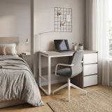 Escritorio Oficina 120 cm con 3 Cajones, Mesa de Ordenador Moderna, Tablero MDF y Melamina, Gris/Blanco, 120x48x74 cm
