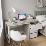 Escritorio Oficina 120 cm con 3 Cajones, Mesa de Ordenador Moderna, Tablero MDF y Melamina, Gris/Blanco, 120x48x74 cm